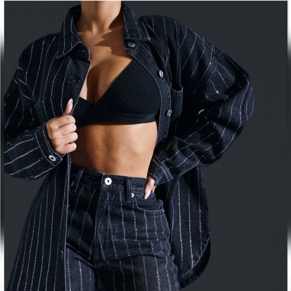 NWT Denim Rhinestone Two-piece Suit ￼